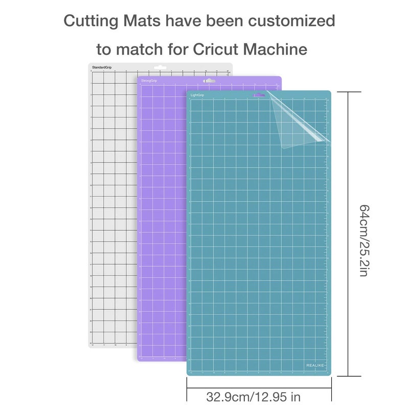REALIKE 12x24 Cutting Mat Compatible with Cricut Maker 3/Maker 4/Maker/Explore 3/4/Air 2/Air/One,(StandardGrip, LightGrip, StrongGrip,3 Mats) Variety Adhesive Non-Slip Cut Mats for Crafts - Image 2